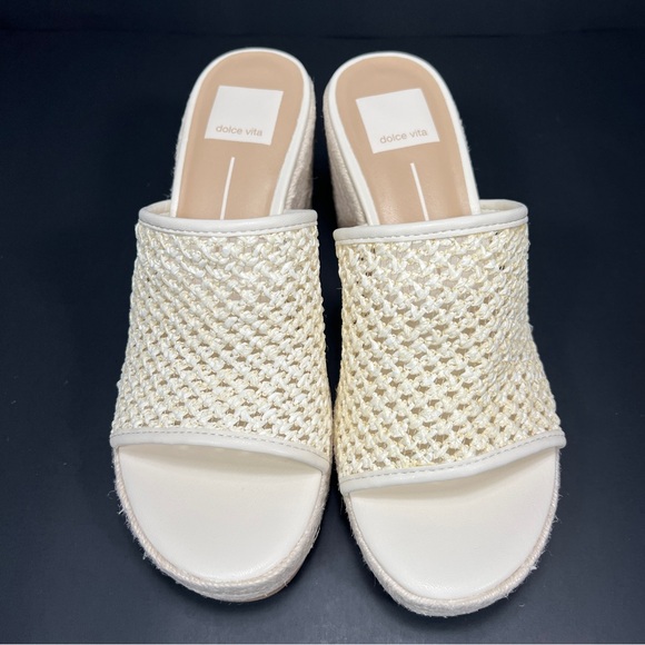 Dolce Vita Ivory Cream Platform Sandals Raffia Espadrille Heels Size 7.5 NEW - Picture 2 of 7